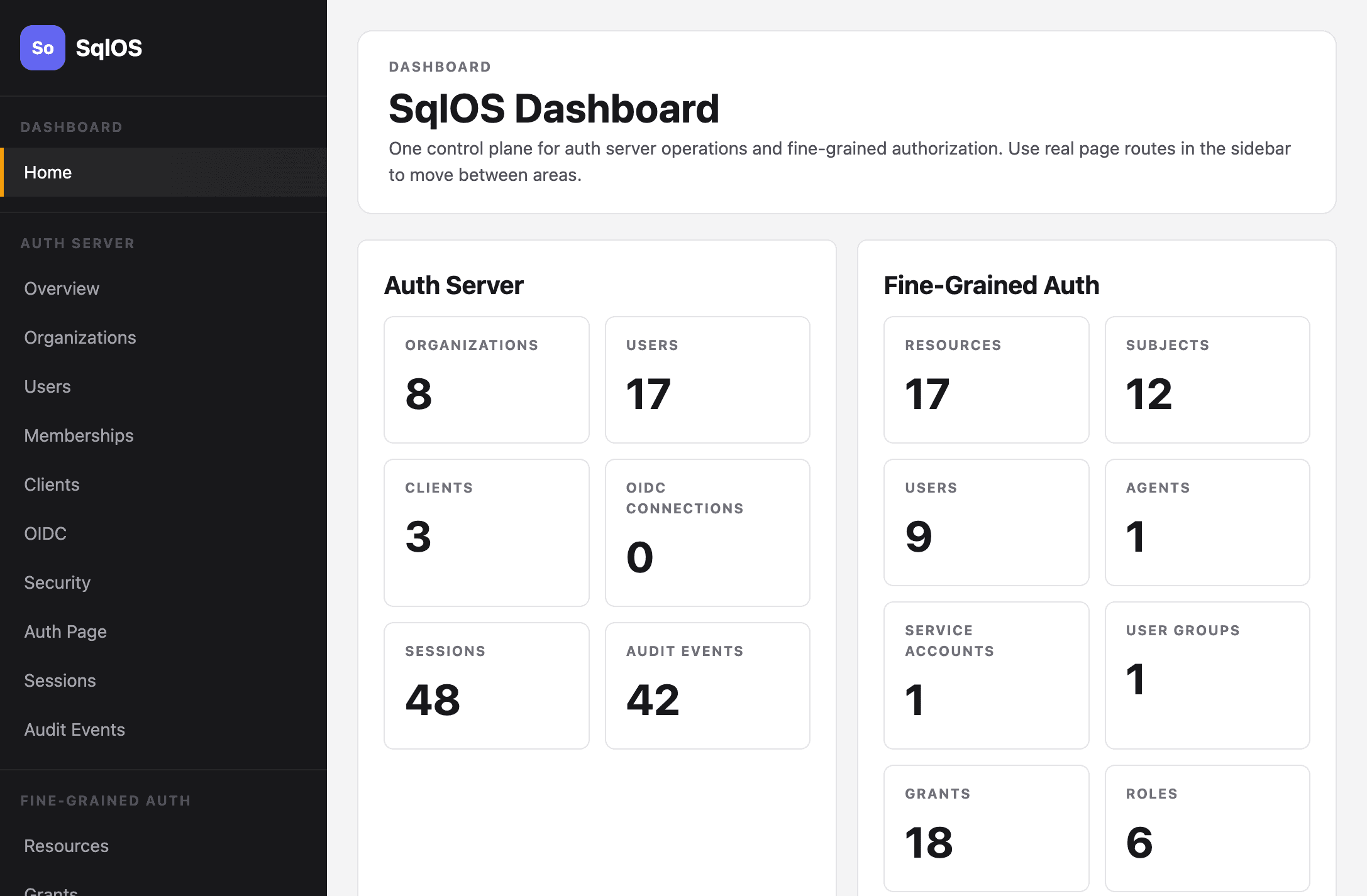 SqlOS admin dashboard